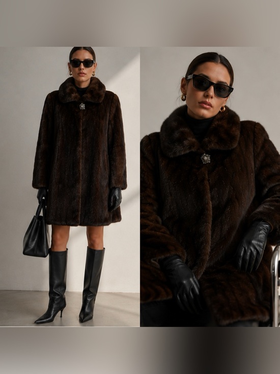 Jackets & Blazers - GENUINE MINK Fur Brown funnel neck coat in brown